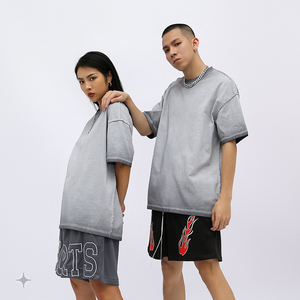 MOQ:1pcs 290gsm Alta Qualidade Ácido Wash Dtg Impressão Algodão <span class=keywords><strong>Vintage</strong></span> Logo Tee Mens Vestuário Gráfico Oversized Tshirt Custom T <span class=keywords><strong>Shirt</strong></span> - Product Image 5