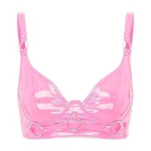 Sujetador deportivo corto de un hombro 2025 para mujer, venta al por mayor, traje ajustado de cuero Pu negro, sujetador de cuero con logotipo hecho - Product Image 1