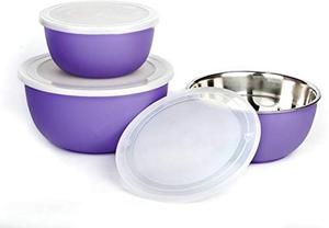 Lunch Boxes <b>Set</b> <b>of</b> 3 Kitchen Craft Microwave Safe Stainless Steel Plastic Coated Designer Euro <b>Bowl</b> Tiffin Boxes - Product Image 5
