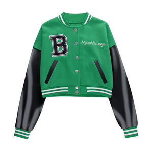 Veste de collège à col montant personnalisée pour hommes, patchs en chenille brodés, corps en laine, manches en cuir, veste de baseball Letterman d'hiver - Product Image 1