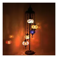 Lámpara de pie LED turca de 7 globos con pantalla hecha a mano para mosaico de vidrio, base de lámpara otomana