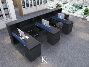 Mejor precio Muebles de oficina modernos Escritorios de oficina de madera 4200x1500x750mm Mesa de escritorio de equipo Racimo con color azul negro - Product Image 5