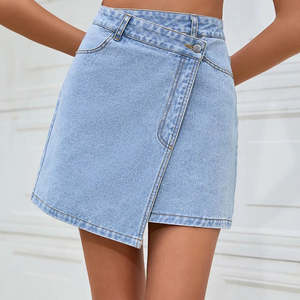 Chic Custom Girls Loose Fit Asymmetric <b>Denim</b> <b>Knee</b>-<b>Length</b> <b>Skirt</b> Belt Diamonds Winter A-Line Eco-Friendly Casual Women's - Product Image 2