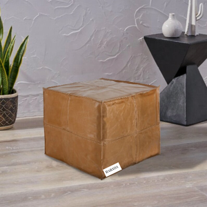 Genuine Leather Pouf in High Quality Light Brown Color Hairon Leather Used in Home and Offices for Seating and Decor Purposes - Product Image 2