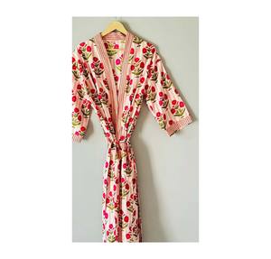 Kimono estampado de bloque indio de algodón puro 100%, bata de playa extravagante/cómoda mamá de maternidad para verano primavera, ropa de dormir para mujer - Product Image 1