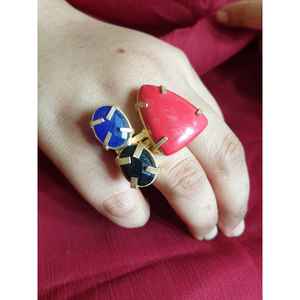 แหวนหินหลายชิ้นแบบนามธรรมที่เป็นตัวหนาปรับได้สำหรับผู้หญิงเครื่องประดับแฟชั่นทำด้วยมือด้วยอัญมณีสีดำสีแดงสีน้ำเงินสำหรับเป็นของขวัญ - Product Image 4