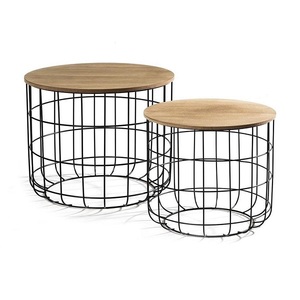 Plateau en bois avec base en métal et fer de bonne qualité, lot de 2 tables basses, meubles en fer et en métal, décoration d'intérieur - Product Image 5