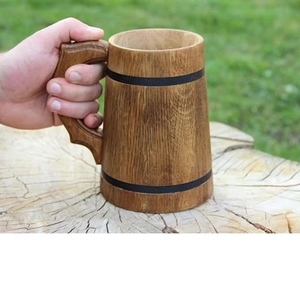 Tasse en bois marron rétro faite à la main naturelle de qualité supérieure avec poignée tasses à bière en bois en gros pour thé café vin et boissons chaudes - Product Image 1