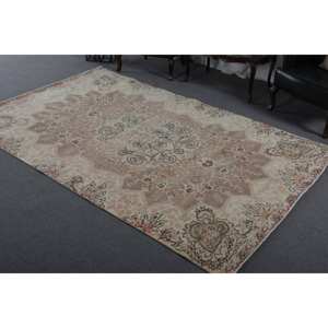 Alfombra de lana ecológica de estilo clásico hecha a mano con respaldo de látex, alfombra rectangular de estilo clásico Vintage de 6x9 pies, color Beige - Product Image 2