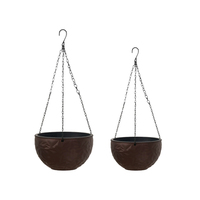 Pot de fleurs en plastique, lot de deux pots suspendus de couleur marron de 9,84 pouces, jardinière pour la maison et le jardin