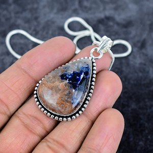 925 Sterling <b>Silver</b> Sodalite <b>Pendant</b> <b>Necklace</b> Trendy Pear Shape Gemstone for <b>Men</b> and Women for Engagement or Anniversary - Product Image 3