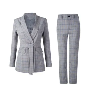 OEM Custom ized Frau Übergroße Zweireiher Blazer Breites Bein Gürtel Hosen Anzug Mode Business Formale Damen Blazer Anzüge