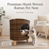 Nouveau Nid pour Animaux de Compagnie en Rotin Tressé à la Main, Écologique, Semi-fermé, Maison surélevée pour Chat avec Pieds en Bois, Idéal pour Salon et Toutes Saisons