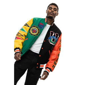 Chaqueta universitaria de retazos bordada personalizada para hombre y mujer, chaqueta de invierno Bomber de béisbol con letras de todos los colores Premium - Product Image 4