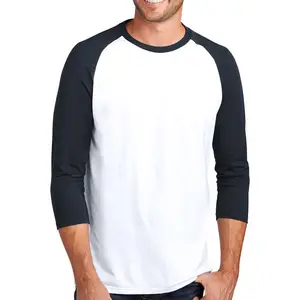 Bán buôn tùy chỉnh in ấn Mens Tri 3/4 Tay áo crewneck T-Shirt