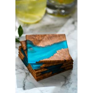 Lot de 4 sous-verres élégants et intelligents en bois et résine époxy pour la décoration de table à la maison, d'hôtel ou de restaurant, cadeaux artisanaux - Product Image 1