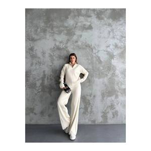 Tuta da donna con collo a coste con cerniera e orlo con cerniera e maglia elegante completo maglione - Product Image 1