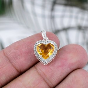 Heart Shape Citrine Vintage Pendant Yellow Gemstone 925 Sterling <b>Silver</b> Elegant Handmade <b>Jewelry</b> Gift <b>for</b> Women - Product Image 4