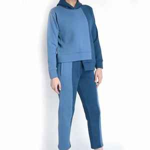 Premium Two-Tone Blue 100% Cotton <b>Fleece</b> Tracksuit Set for <b>Women</b> Cozy Winter Hoodie And <b>Joggers</b> Combo - Product Image 4