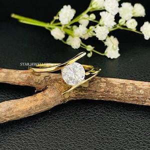 14K oro sólido 1,00 Ct redondo moissanita diamante solitario anillo de compromiso, corte redondo moissanita diamante solitario anillo de diamante - Product Image 4