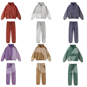 Custom Acid Wash Vintage Winter Plus Size <b>Jogger</b> Set Cotton/<b>Polyester</b> Stone Wash Hoodie Sweatpants Unisex High Quality Tracksuit - Product Image 1