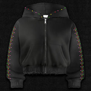 Men's Heavyweight Cotton <b>Zip</b>-<b>Up</b> <b>Hoodie</b> Colorful Rhinestone Embellished Casual Sweatshirt Drop Shoulder Fit for Winter hoodies - Product Image 4