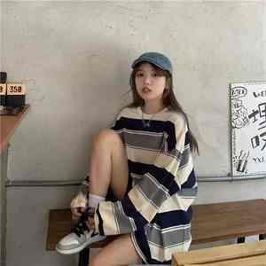 Sudadera fina holgada a rayas estilo de mujer primavera y otoño moda cuello redondo pulóver fibra de poliéster manga larga Top transpirable - Product Image 2