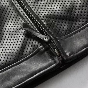 Chaleco de cuero genuino de malla transpirable con cremallera grueso Chaleco de motociclista de talla grande sin mangas de gran tamaño Chaleco de hombre alto y gordo - Product Image 5
