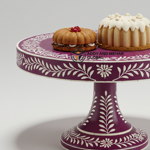 จานเสิร์ฟกลมสวยงามสำหรับบ้านและกิจกรรมการแสดงเค้กแบบฝังกระดูกสีม่วงสดใส - Product Image 2