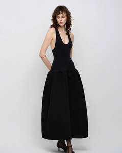 Elegant Minimalist Midi Dress with Voluminous <b>Skirt</b> Cotton Spandex Customizable OEM ODM Made in Vietnam - Product Image 2