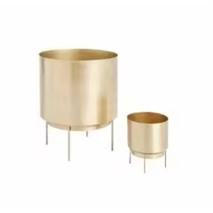 Lot de 2 jardinières et pots de fleurs en métal couleur or Articles de jardin classiques Jardinières et pots de fleurs décoratifs pour l'intérieur et l'extérieur - Product Image 1