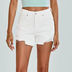 Trendy Women Denim <b>Shorts</b> High Waist Breathable and <b>Super</b> Distressed Women Denim <b>Shorts</b> with Custom Stone Wash for Summer - Product Image 1