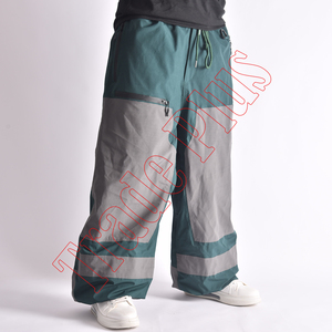 Pantalon de neige bicolore vert et gris 2026 avec tissu imperméable, taille à cordon de serrage, poches zippées et ourlet élastique - Product Image 1