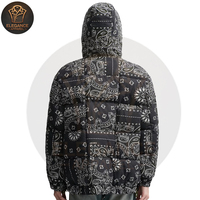 Veste matelassée pour homme à capuche, entièrement personnalisée, en toile enduite, avec design imprimé noir et blanc, fermeture éclair intégrale, manches longues, style décontracté et tendance