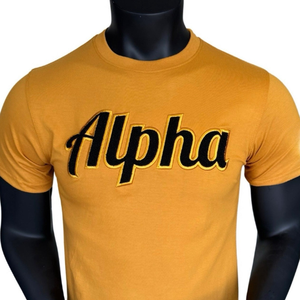 Alpha Year Sleeve Chenille Tee Black Gold Custom Greek Life T Shirt Fraternity Apparel 100 Cotton Premium Streetwear - Product Image 3
