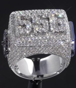 Luxury Pave Moissanite Custom Number <b>Ring</b> <b>925</b> <b>Silver</b> Unisex Party Wear Round Brilliant Cut Iced Out Statement <b>Ring</b> - Product Image 1