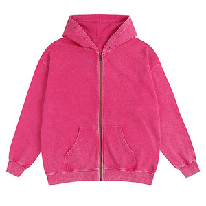 Sweat à capuche d'hiver en molleton de coton délavé à l'acide, à séchage rapide, épais, avec fermeture éclair et poche, grande taille pour homme - Product Image 1