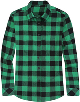 Chemise en flanelle à carreaux verte et noire personnalisée pour femmes Chemise à manches longues décontractée en coton à carreaux avec bouton sur le dessus Chemise tendance pour femmes avec logo