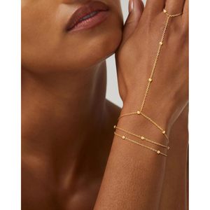 Cadena de mano chapada en oro de 14K a la moda para mujer, anillo de dedo infinito de circonita cúbica con cuentas no empañadas, cadena de cuerpo de moda esclava - Product Image 2