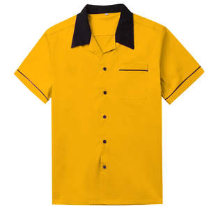 Men's Vintage Performance <b>Bowling</b> <b>Shirt</b> with Contrast Notch Collar, Piped Chest Pocket, and Breathable Moisture-Wicking Fabric - Product Image 2