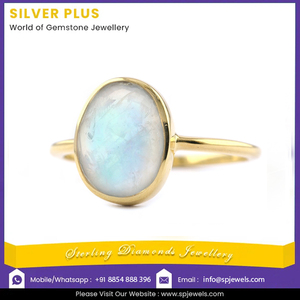 14K Solid Gold <b>Dainty</b> <b>Ring</b> with Faceted Rainbow Moonstone Bezel Setting Unshaped Natural Moonstone Wedding and Party <b>Ring</b> - Product Image 2