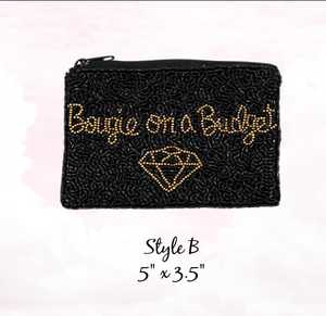 Bouige กระเป๋าใส่เหรียญประดับลูกปัด,กระเป๋าใส่เมล็ดสีดำทองสีชมพู - Product Image 3