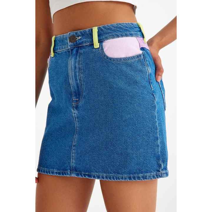 Color Blocked Jean Skirt