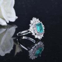 Bague ouverte en alliage avec diamant Paraiba simulé taille princesse, cadeau