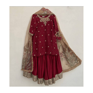 Design élégant Top manches complètes en soie Cinon pure de qualité supérieure avec broderie lourde Séquence de 5mm-Ensemble Sarara et Dupatta - Product Image 1