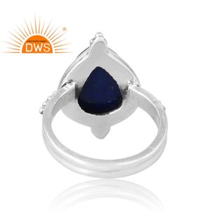 แหวนเงินแท้ 925 ประดับพลอยลาพิสลาซูลีธรรมชาติ งานฝีมืออินเดีย แหวนซ้อนได้ ออกแบบตามสั่ง สำหรับผู้หญิง ของขวัญสำหรับเธอ - Product Image 2