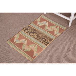 1.5x2.5 ft Turkish Small Rug, <b>Brown</b> Green Vintage Moroccan <b>Wool</b> Rug - Product Image 2