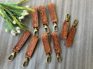 New Hand <b>Tooled</b> Leather Key <b>Clip</b> Western Leather Keychain Feather Hand Painted Leather Keychain Custom Keychain Cowgirl Key Fobs - Product Image 3