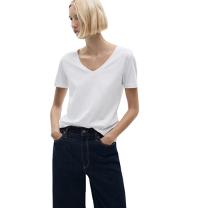 Venta al por mayor de camisetas de las mujeres de moda casual de verano de manga corta de algodón blanco con cuello en V camisetas - Product Image 1