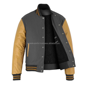 Blouson universitaire OEM 2026 gris foncé en laine avec manches en cuir doré pour homme – 100 % haute qualité, faible MOQ, vestes chauffantes sur mesure - Product Image 3